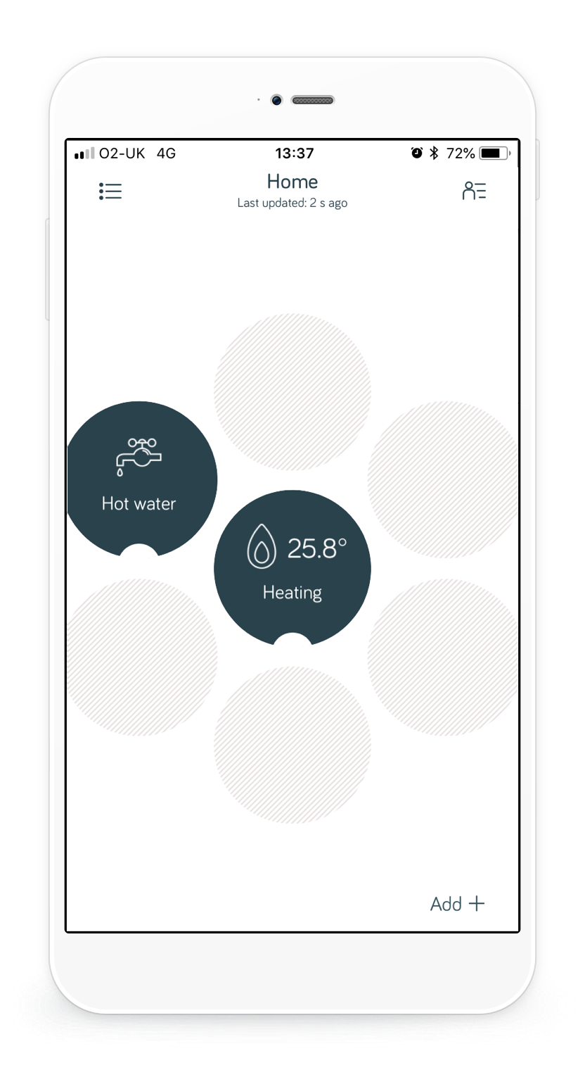 Hive app dashboard after reconnecting heating