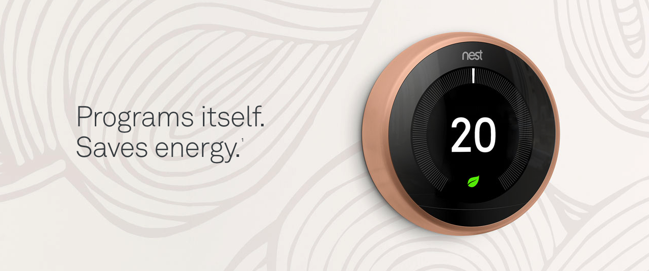 Nest Learning Thermostat on a wall, Heat Link, and a wall-hung combi boiler