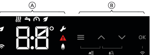 Viessmann Vitodens 050-W display. Heating is the up and down buttons.
